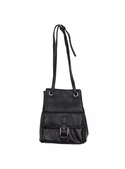 front-pocket-drawstring-shoulder-bag-im509 / Black