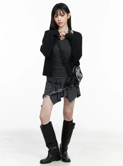 ribbed-knit-round-neck-cardigan-iy515 / Black