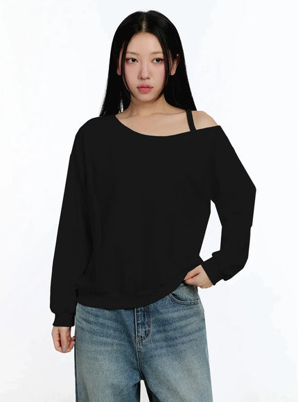 off-shoulder-simple-sweatshirt-im509 / Black