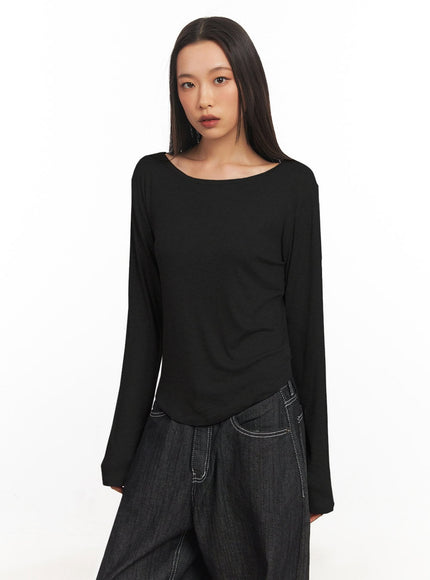 ribbed-relaxed-long-sleeve-top-ia504 / Black