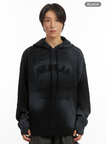 mens-oversized-washed-knit-hoodie-io402 / Black