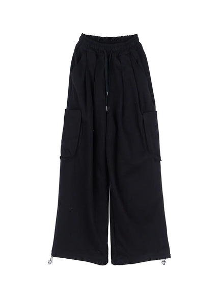 casual-wide-leg-cargo-sweatpants-il531 / Black
