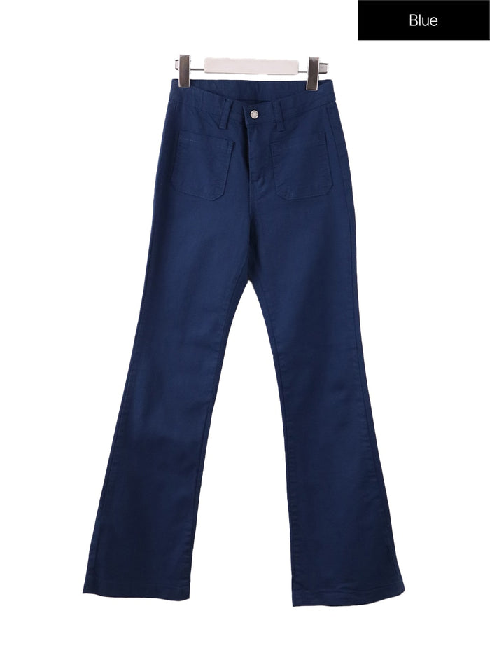 mid-waist-button-flared-trousers-if408 / Blue