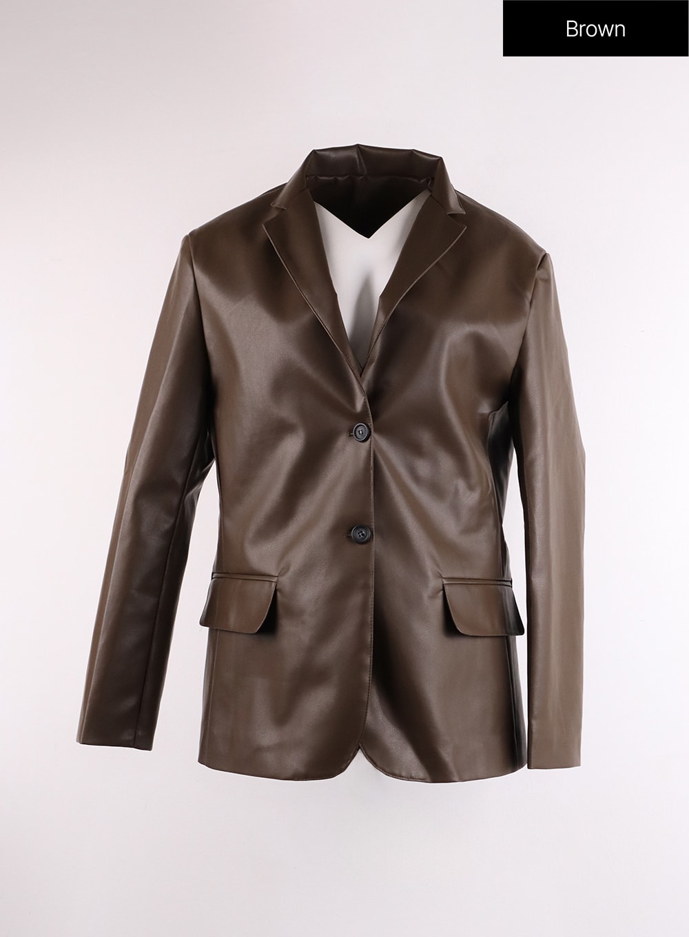 faux-leather-polo-zipper-biker-jacket-if402 / Brown