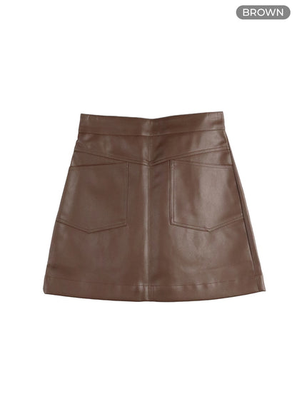 faux-leather-mini-skirt-im414 / Brown