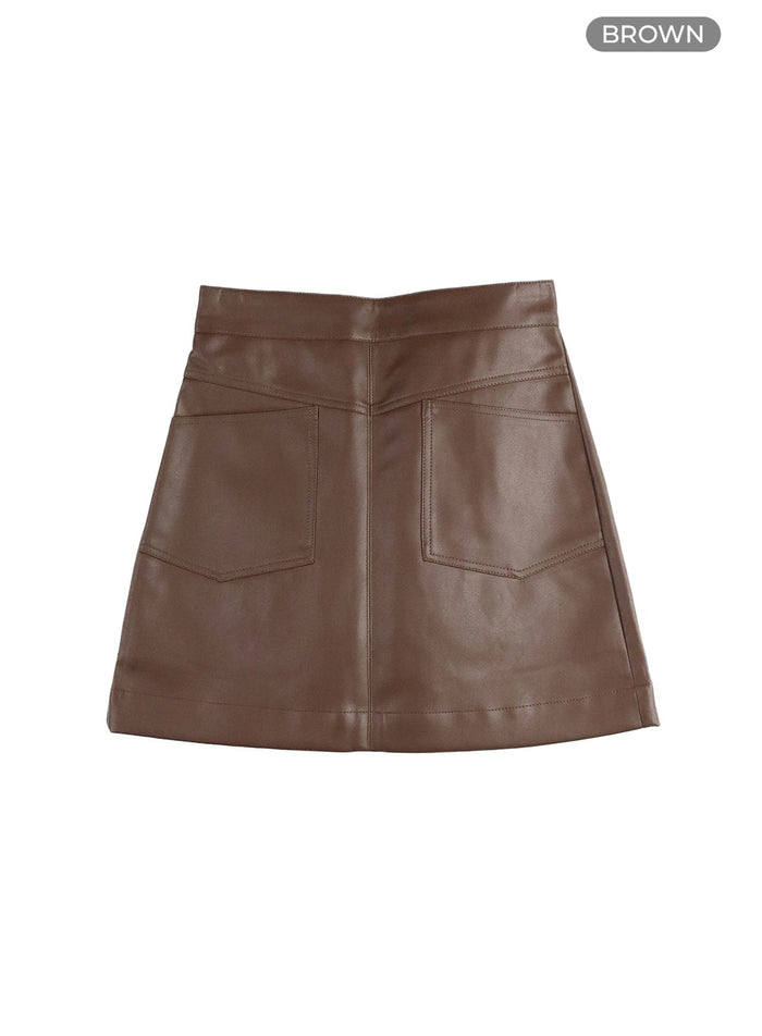 faux-leather-mini-skirt-im414 / Brown