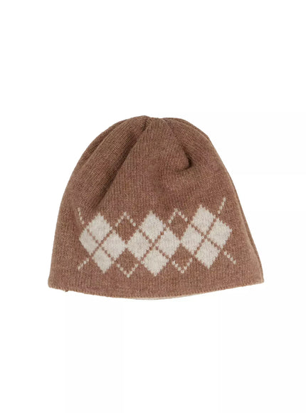 argyle-knit-beanie-id525 / Dark beige