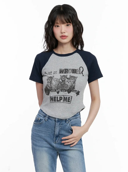 Cat Graphic Raglan Tee IL531