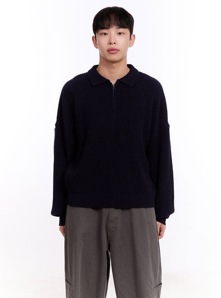 mens-ribbed-half-zip-sweater-im512 / Dark blue