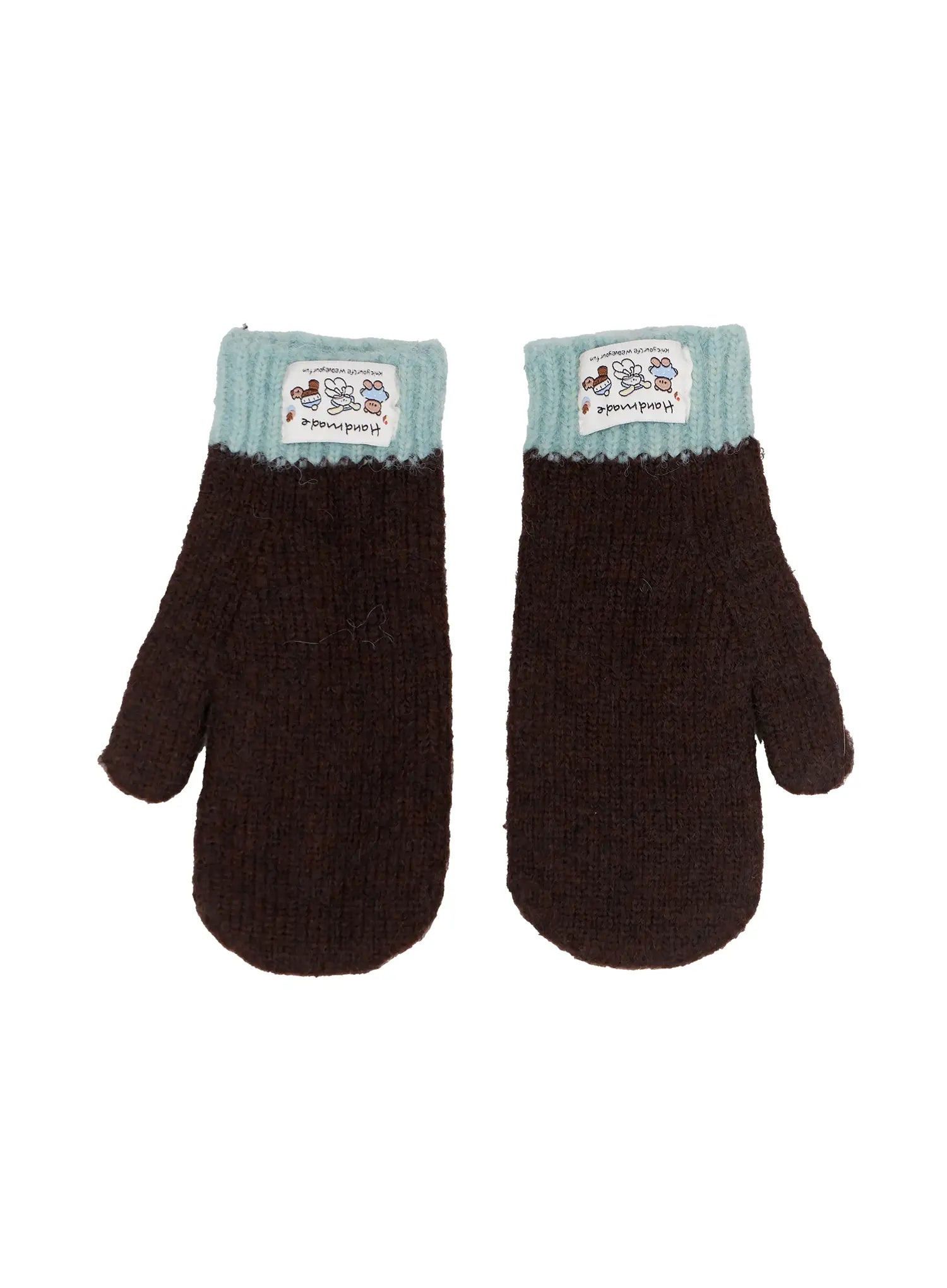 two-tone-doll-patch-mittens-in510 / Dark brown