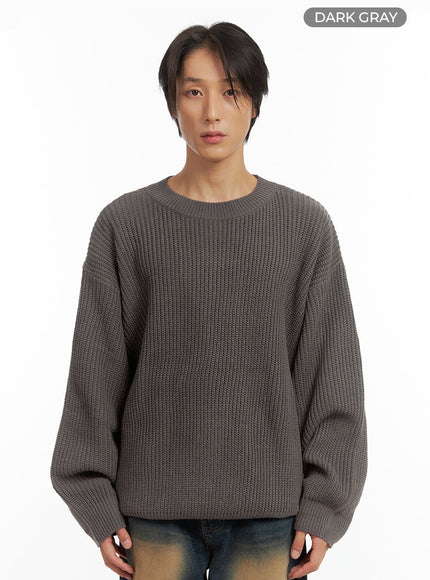 mens-basic-crew-neck-knit-sweater-io402 / Dark gray
