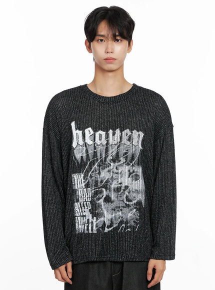 Men's Striped Graphic Knit Long Sleeve IO516