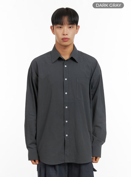 mens-oversized-basic-cotton-shirt-is419 / Dark gray