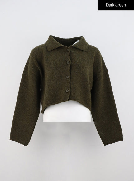 collar-crop-cardigan-in314 / Dark green