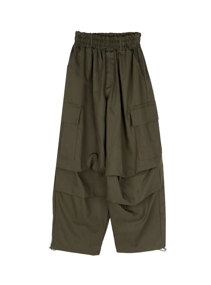 wide-leg-parachute-cargo-pants-iy526 / Dark green