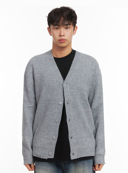 mens-v-neck-buttoned-knit-cardigan-id431 / Gray