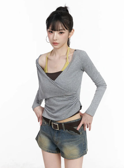 two-way-shirred-wrap-top-iy511 / Gray