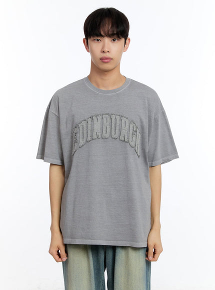men-s-patch-washed-oversize-t-shirt-iy529 / Gray