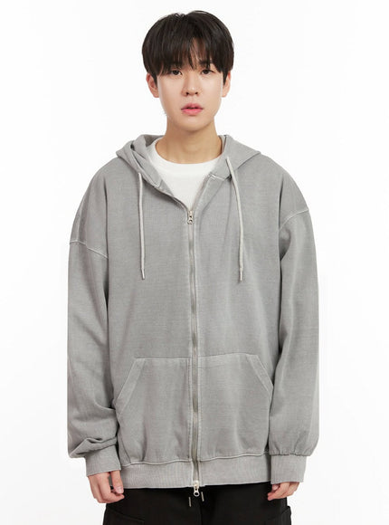 mens-oversized-washed-zip-up-hoodie-ij517 / Gray