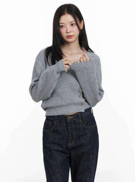 chic-v-neck-wrap-knit-cardigan-if520 / Gray