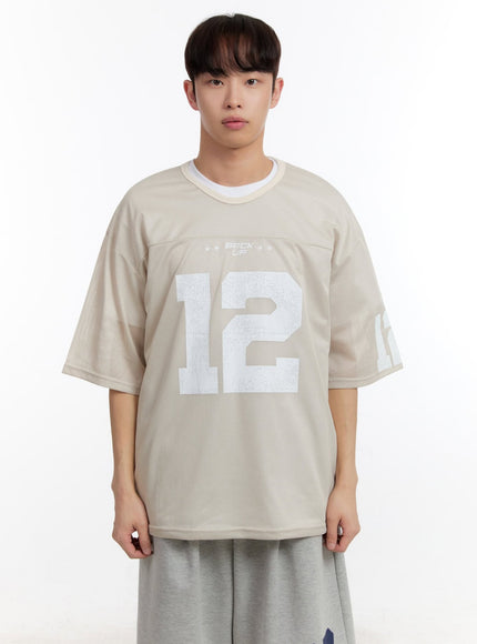 mens-oversized-graphic-mesh-t-shirt-ia504 / Light beige