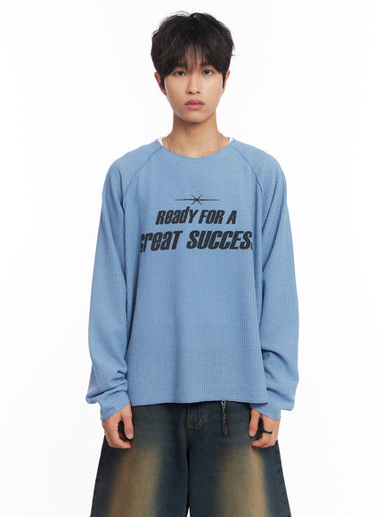 mens-ribbed-graphic-raglan-sweatshirt-iy508 / Light blue