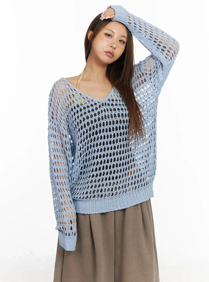 boho-chic-crochet-knit-top-ia527 / Light blue