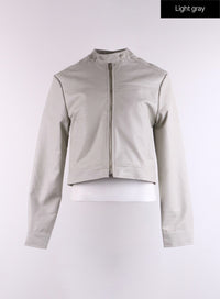 faux-leather-zip-up-jacket-cj431 / Light gray