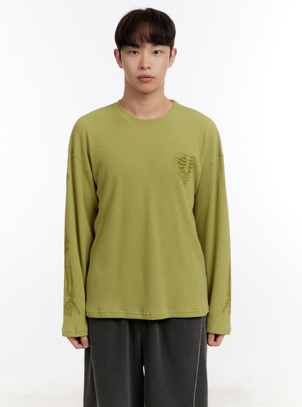 mens-skeleton-graphic-long-sleeve-top-ia504 / Light green