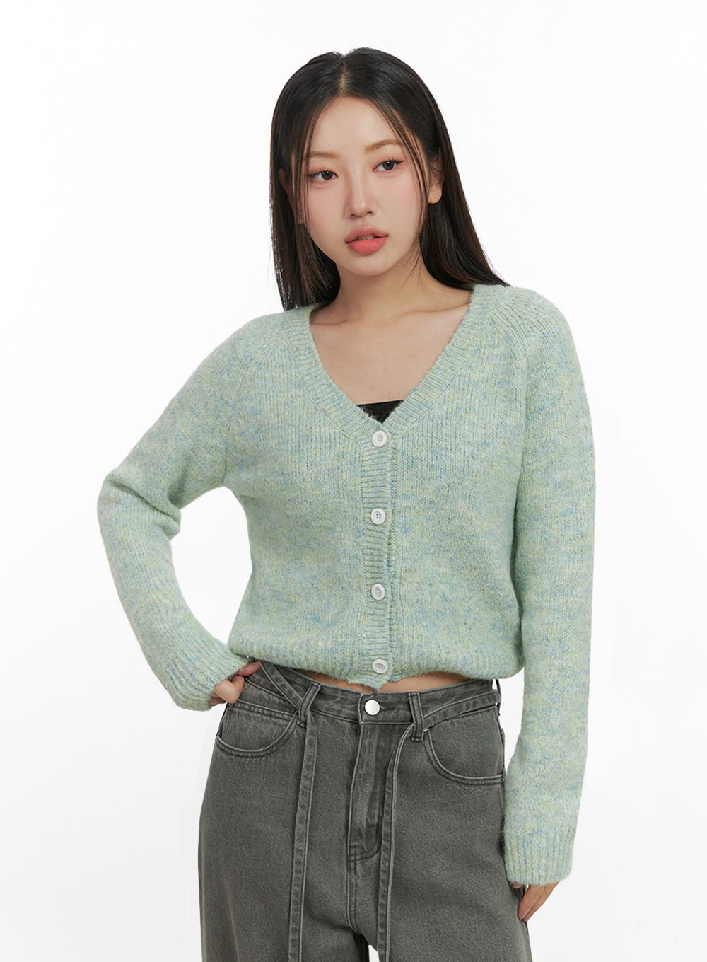 cozyknit-wool-blend-buttoned-cardigan-in415 / Light green