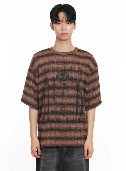 mens-oversized-striped-graphic-tee-iu526 / Orange