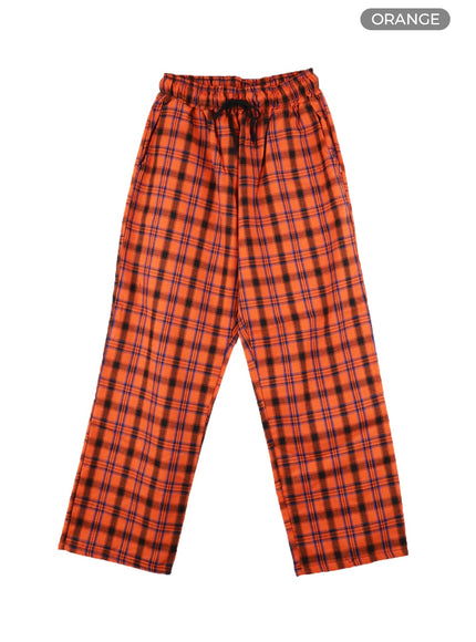 mens-wide-fit-gingham-trousers-ia401 / Orange