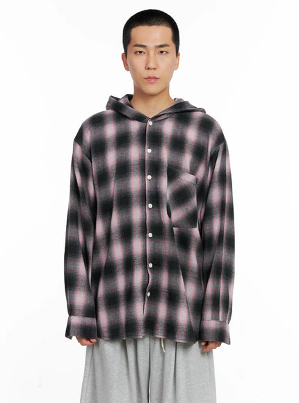 Men's Plaid Flannel Hooded Shirt IG529