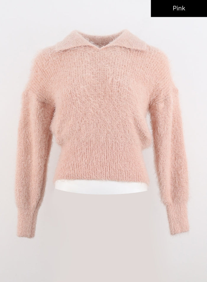 fuzzy-knit-collar-sweater-io320 / Pink