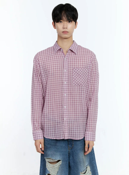 mens-plaid-button-up-top-ig501 / Pink
