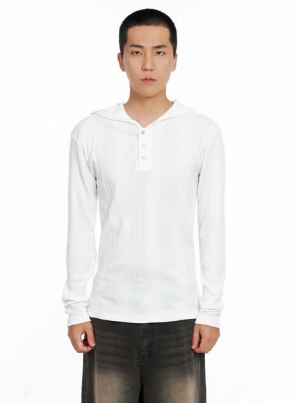 mens-henley-neck-long-sleeve-hoodie-is502 / White