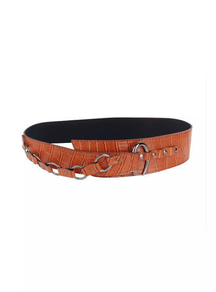 croc-embossed-wide-belt-f516 / Beige