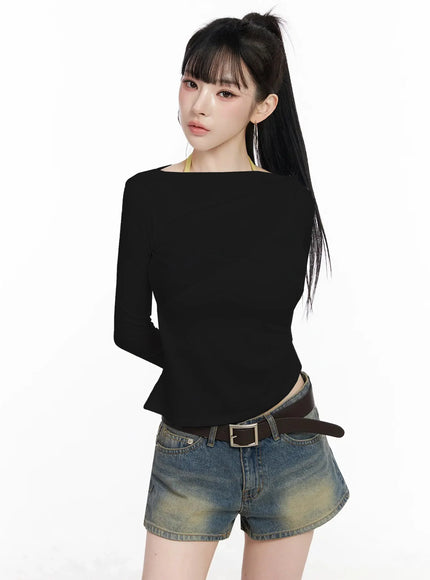 two-way-shirred-wrap-top-iy511 / Black