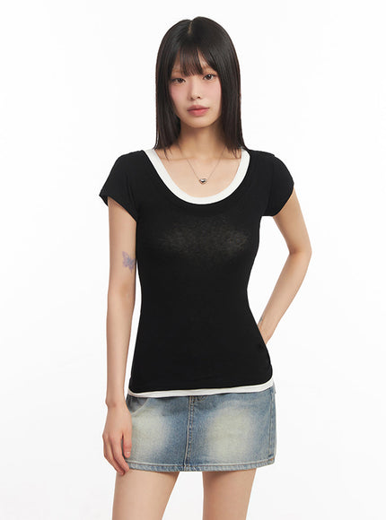 slim-fit-slightly-sheer-top-ia528 / Black