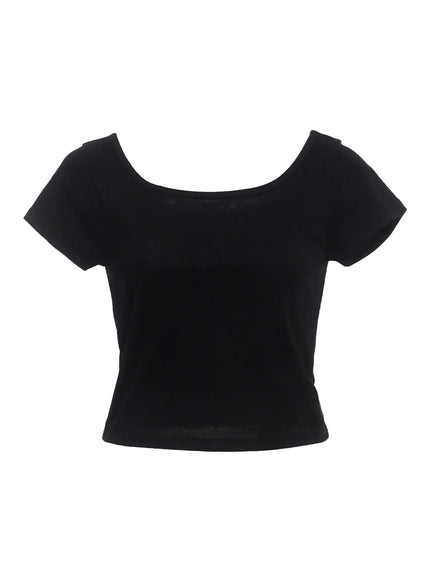 ribbed-square-neck-short-sleeve-tee-ic503 / Black