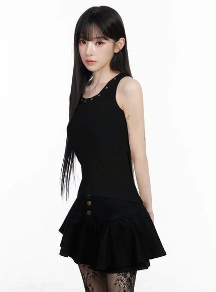 eyelet-detail-sleeveless-top-iy511 / Black