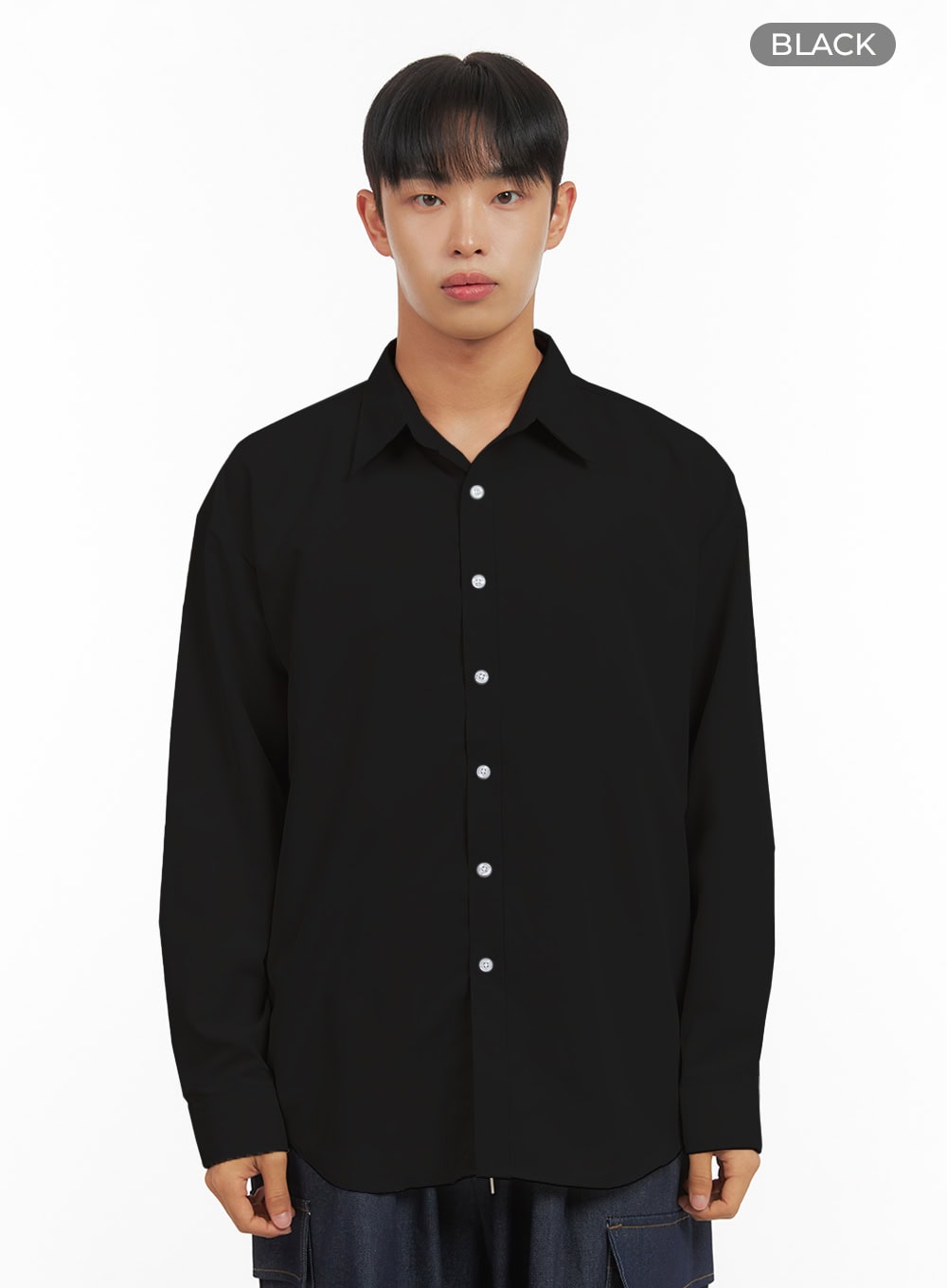 mens-solid-collared-buttoned-shirt-is420 / Black