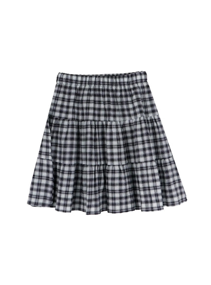 plaid-checkered-midi-skirt-iy526 / Black