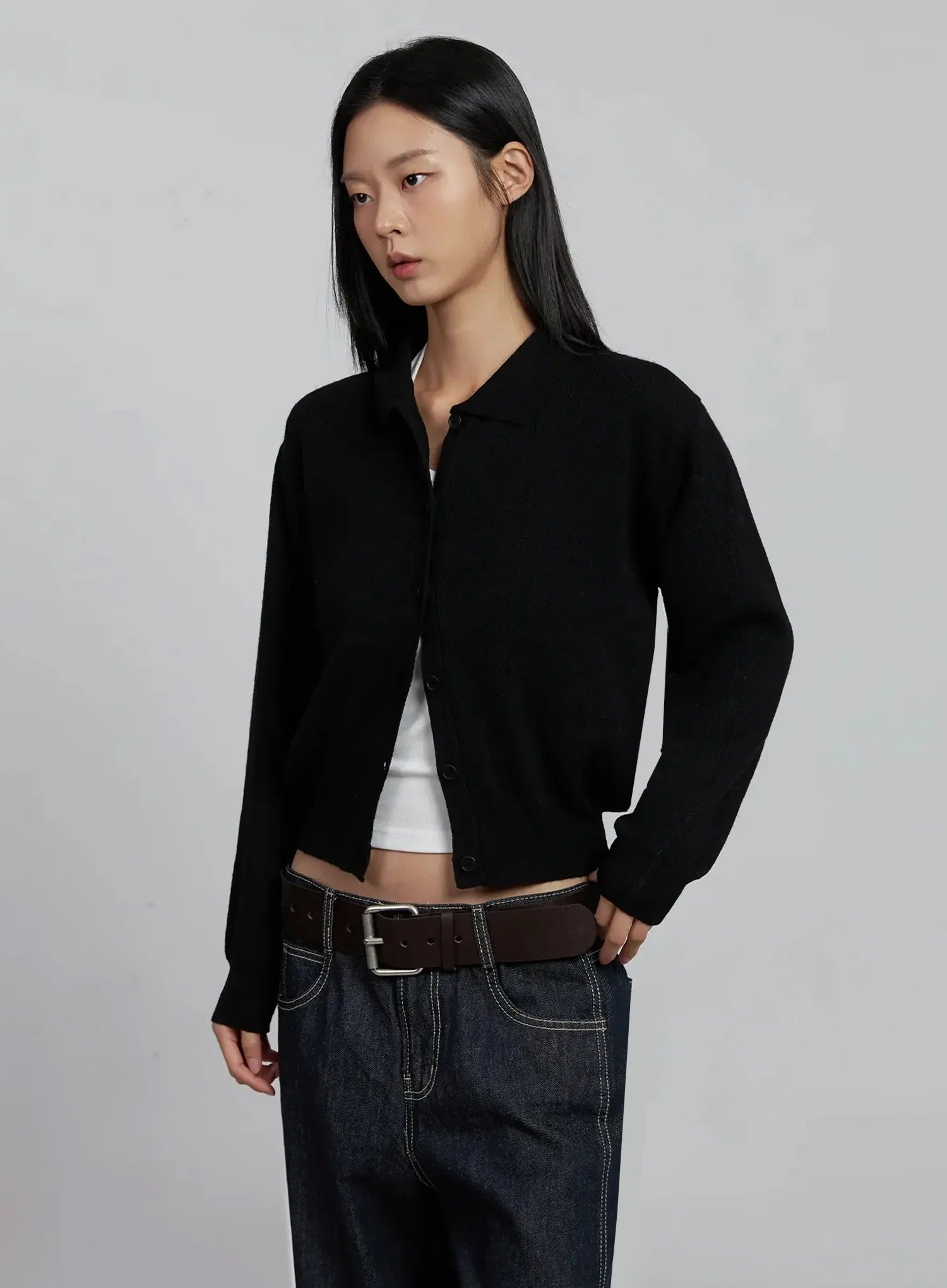 classic-collar-knit-cardigan-im520 / Black