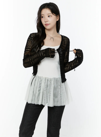 crochet-tie-front-cardigan-iy511 / Black