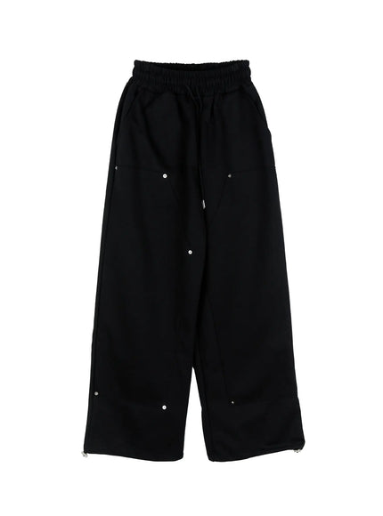 wide-leg-stud-accent-sweatpants-ig508 / Black