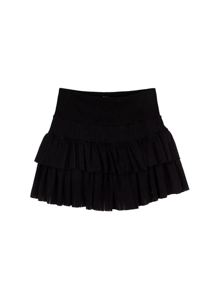 pointelle-layered-ruffle-mini-skirt-ia523 / Black
