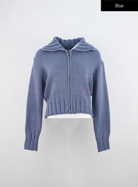 oversized-zip-up-knit-sweater-in330 / Blue