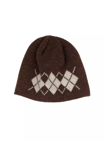 argyle-knit-beanie-id525 / Brown