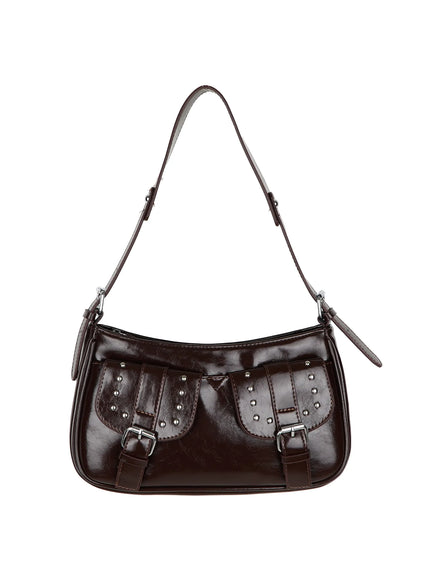 studded-buckle-double-pocket-purse-iy511 / Brown